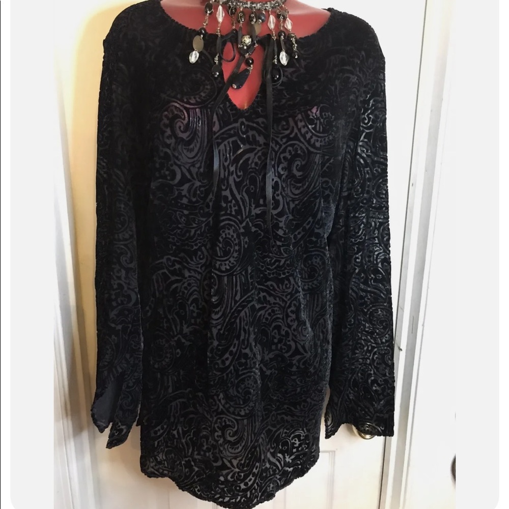 INC WOMAN PLUS SIZE 16W -VELOUR SILK BLEND SEMI SHEER BLACK TOP BLOUSE